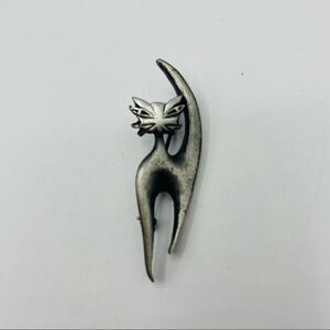 Vintage Mid Century MCM Handmade Metal Cat Pin Brooch by THE HANDCRAFTER